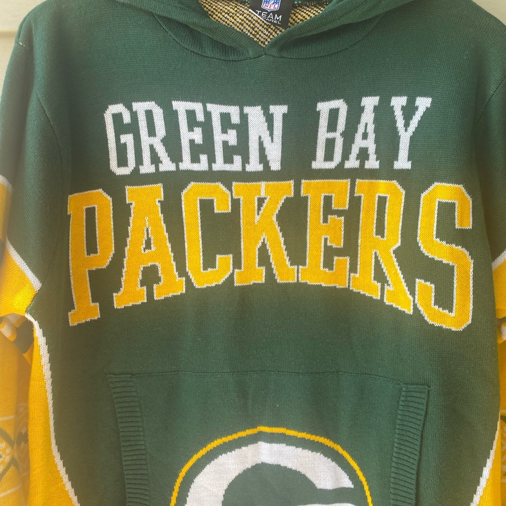 NFL Green Bay Packers Green and Yellow Knit Sweater with Hood - Picture 3 of 7